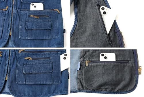 Chaleco vaquero multibolsillos de hombre estilo vintage con cremallera 6