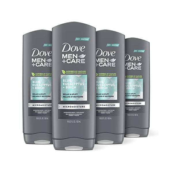 Dove Men+Care Mens Body Wash Blue Eucalyptus and Birch 4 Count Dry Skin Body Wash with Micromoisture, Effectively Washes…