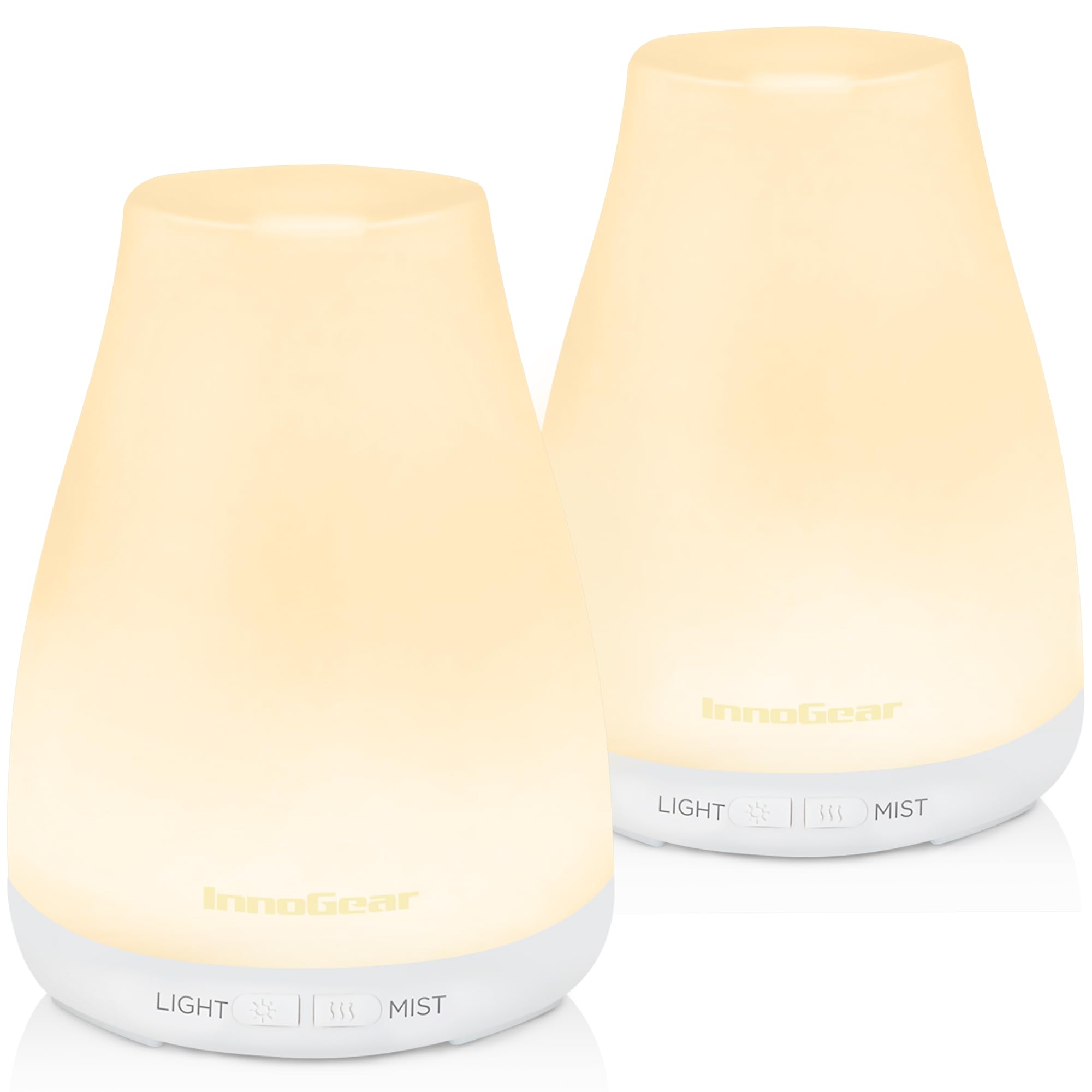 InnoGear Essential Oil Diffuser, 2 Pack Premium 5-in-1 Aromatherapy Humidifiers Aroma Scent Air Defuser for Home Large Room Bedroom Desk Office 7 Color LED 2 Mist Mode Waterless Auto Off, Basic White