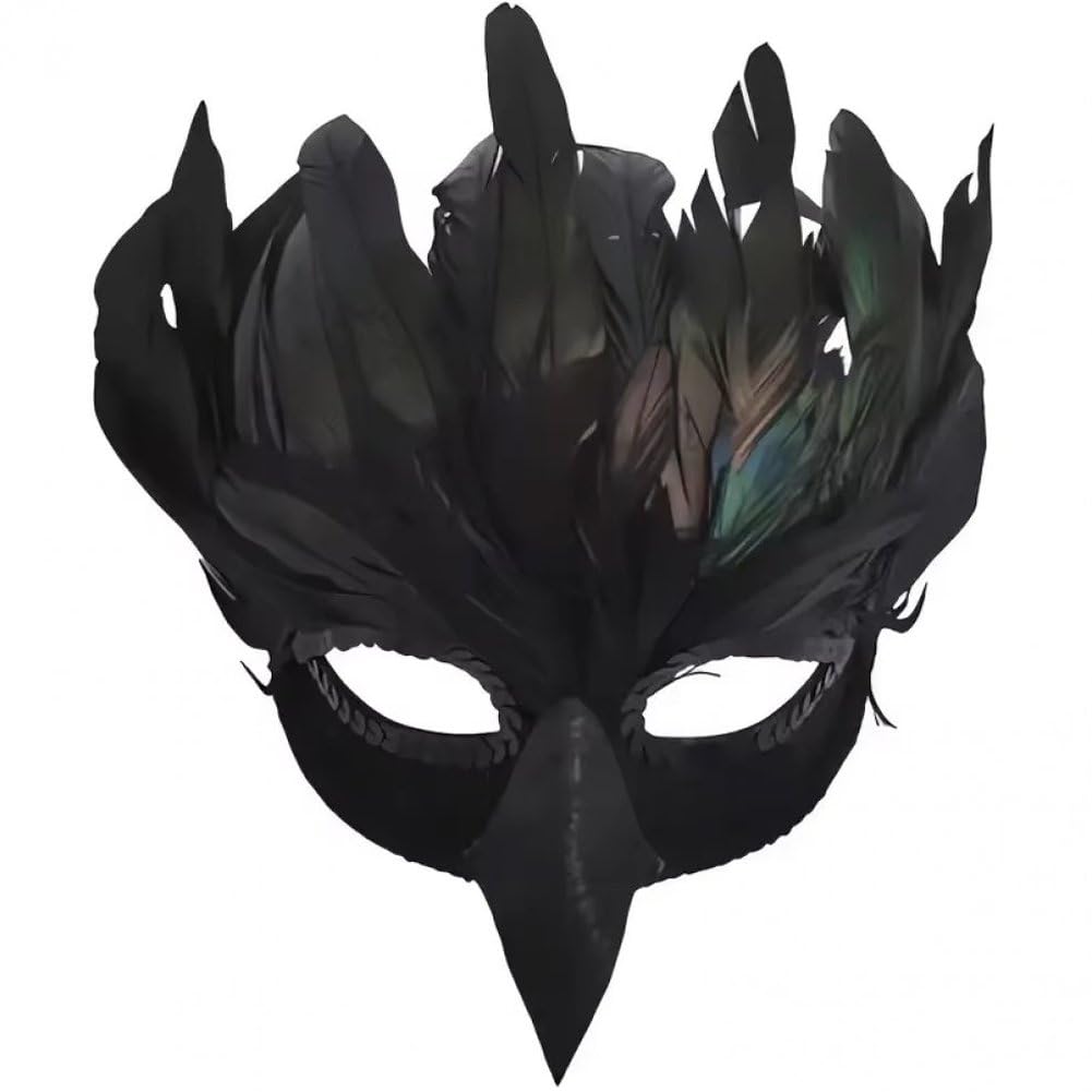 Baokuan Unisex Black Costume Masks Feather Animal Mask Masquerade Bird Mask Halloween Cosplay Party Masque