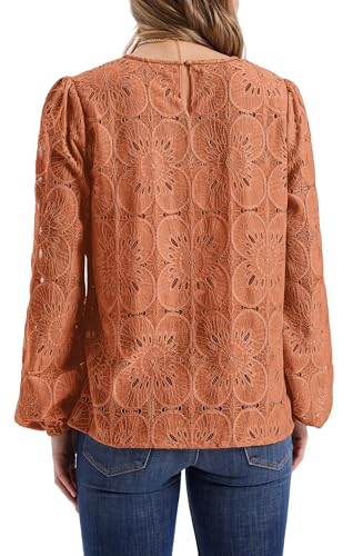 Image of OFEEFAN Blouses for Women Dressy Casual Spring Tops 2026 Summer Outfits Flower Lace Crochet Long Sleeve Shirts