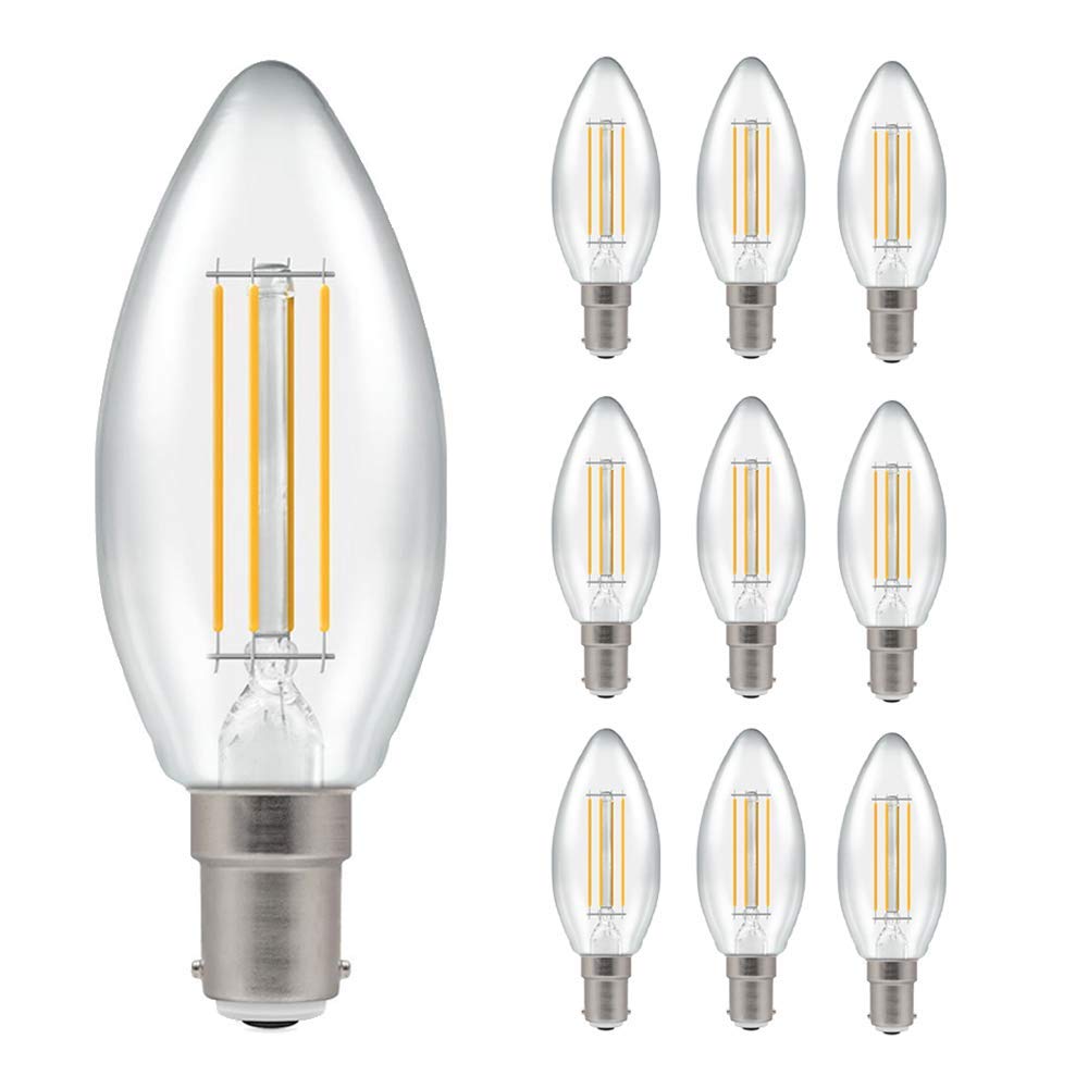 Crompton Lamps White Pack Of 10 X Crompton Led Dimmable Filament Candle Light Bulb Clear 5W B15 Sbc 2700K Warm