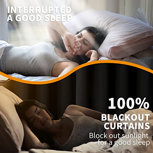 Image of YoungsTex 100% Blackout Curtains 72 Inch Length for Living Room, Thermal Insulated Drapes with Grommet Room Darkening Privacy Energy Saving for Winter Bedroom with Liner, Black, 2 Panels, 52 X 72 Inch