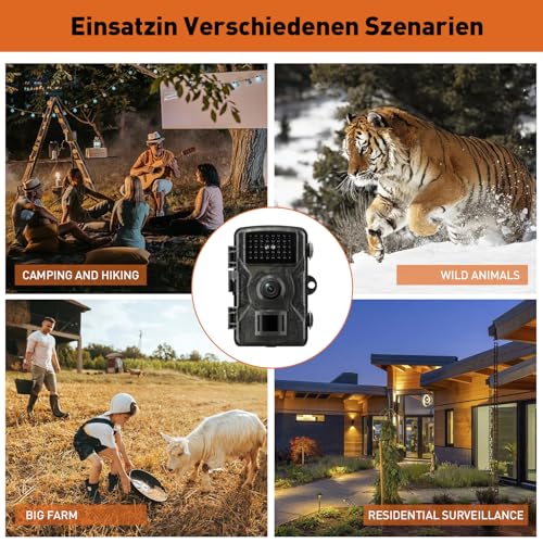 HSSNS Wildkamera, 60MP 4K Video Wildtierkamera, 0,1 Sekunden ausgelöste IP66 wasserdichte Wildkamera mit Nachtsicht und Infrarotfunktion zur Tierüberwachung
