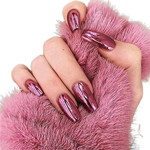 Eollan Coffin Press on Nails Red Long Glossy Fake Nails Full Cover Acrylic False Nails Tips for Women and Girls (24PCS)