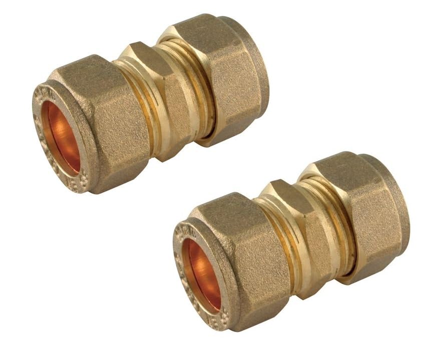 UKDeals Direct UKDD® 15mm Straight Coupling Brass Compression Fittings Coupler WRAS Approved - Pack of 2