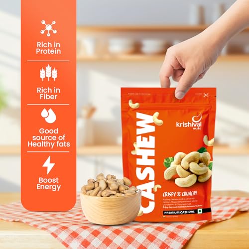 Image of Krishival Nuts Premium W320 Cashews | 250 Grams Pack of 1 | 100% Natural Whole Cashews | Crunchy, Nutritious & Delicious, Gluten Free & High Protein