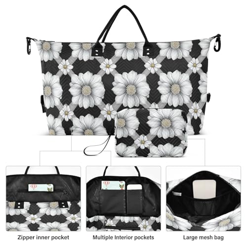 Flowers Black Diamonds Decorative Carry On Personal Item Bags Sport Training Bag with Toiletry Bag for Airplane Traveling Foldable bolso de para Mujer Avion2