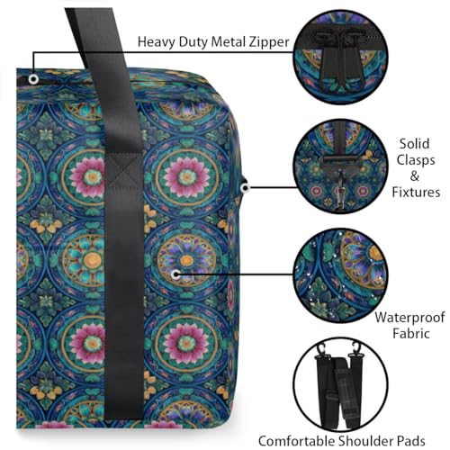 Bohemia Mandala Travel Duffel Bag for Men Women Colorful Flower Sports Gym Bag Waterproof Weekender Overnight Bags Foldable Carry on Backpack for Swim Yoga Fitness Workout3