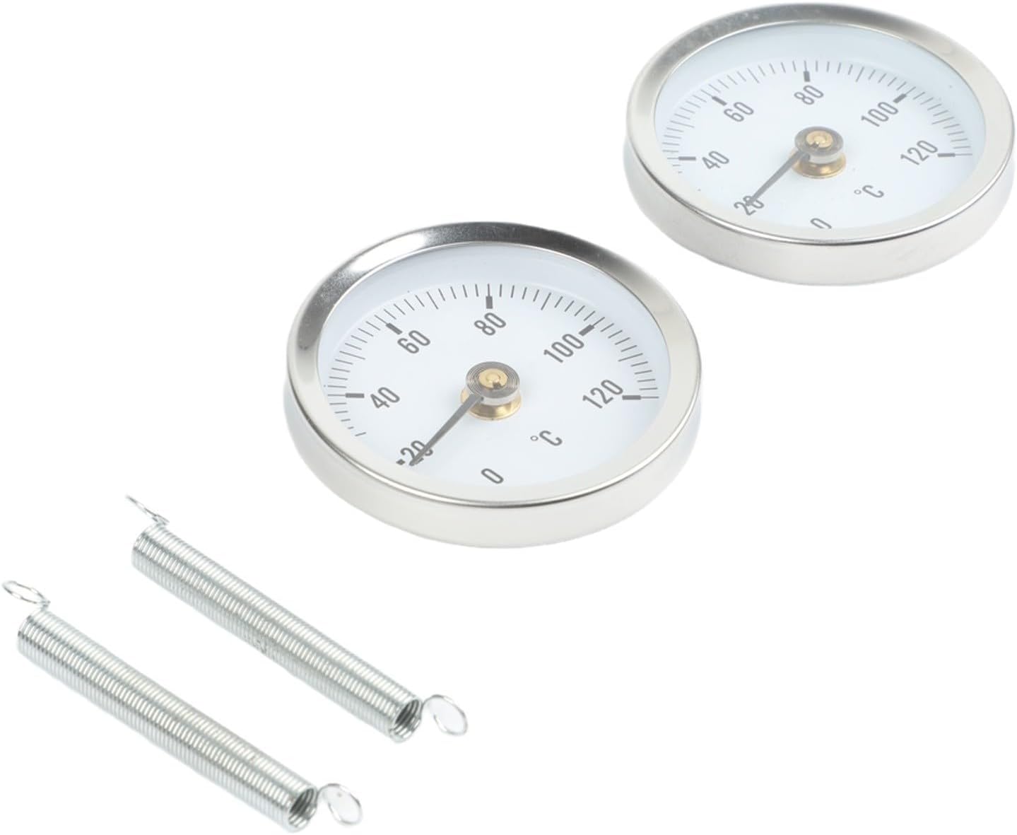 2Pack Clip on Pipe Clamp HVAC Thermometer, Clip on Thermometer Pipe Temperature Gauge, Stainless Steel Pipe Thermometers 0-120 °C for HVAC Hot Water Pipes and Radiators