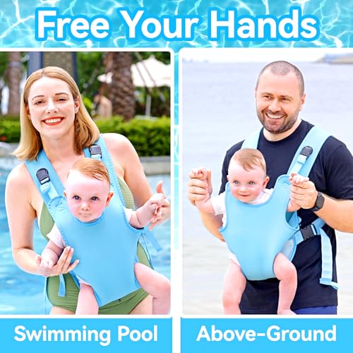 Image of Baby Carrier, Dual-Use Adjustable Baby Sling Support Infant Chest Holder with Drawstring Backpack for Newborn to Toddler 13-33 lbs Swimming Pool Beach Land (Blue)