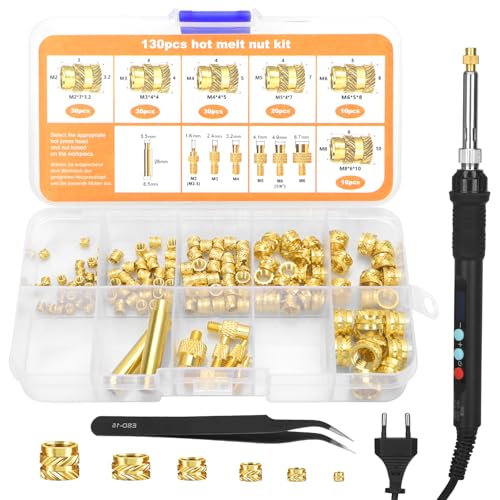 CIOXSOIO 138 Piezas Kit Insertos Roscados, 900W Soldador Estaño Control de Temperatura Digital, 130 Piezas Insertos de Tuercas de Ajuste Térmico M2/M3/M4/M5/M6/M8 Para Impresión 3D y Plástico