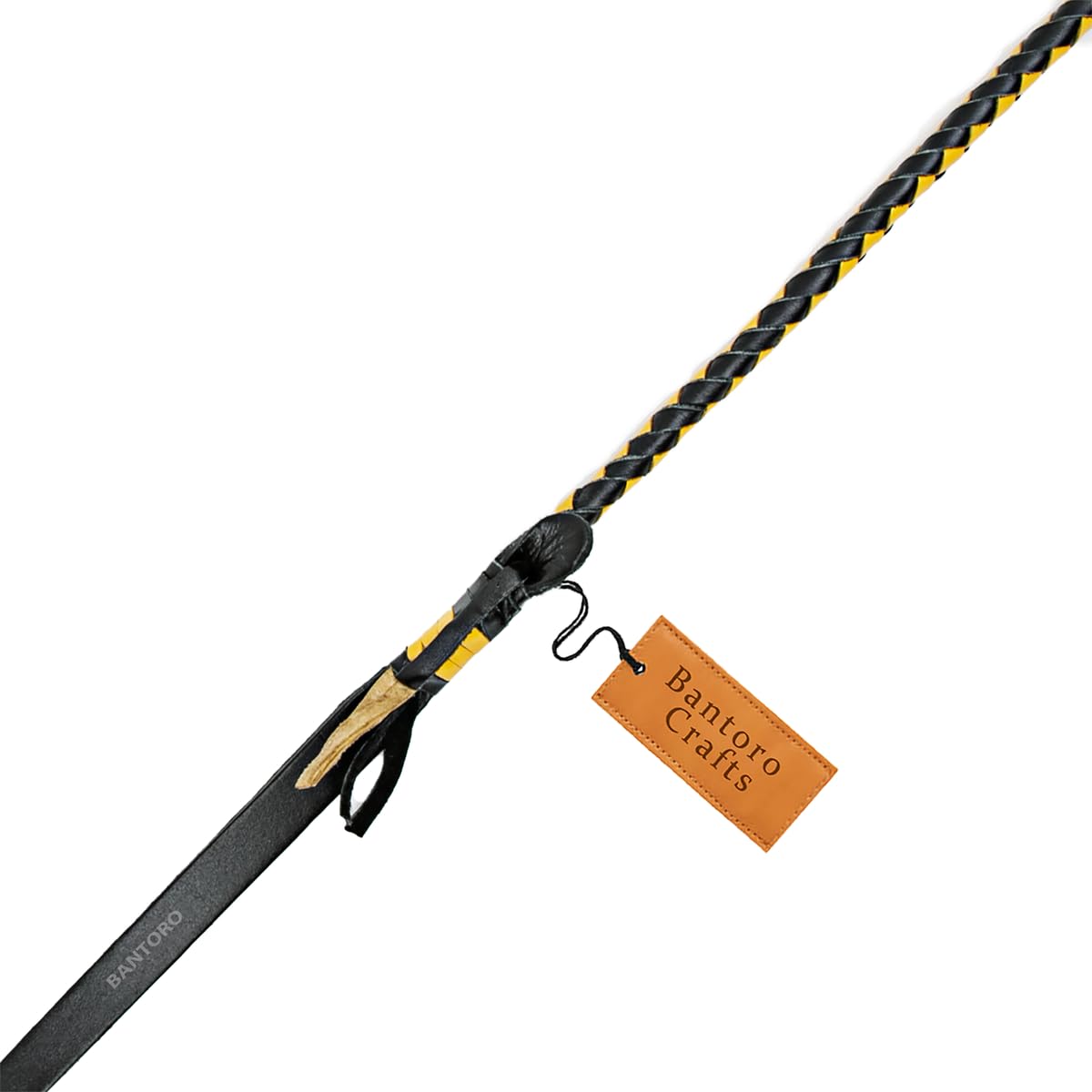 Nero e Giallo Frusta in Vera Pelle Lunghezza 8 Piedi (2,4 Metri) 12 trecce Fili Pelle Intrecciata Frusta Forte e schioccante Raccolto di Equitazione