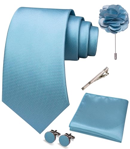 Image of JEMYGINS Mens Tie and Pocket Square,Lapel Pin,Cufflinks,Tie Clip Sets with Gift Box 5PCS