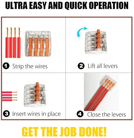 Compact Wire Connectors,CTRICALVER Electrical Connector Blocks 12 pcs 4 Port Compact Splicing Connectors Lever Nut Assortment Terminal Block Kits and Mounting clip