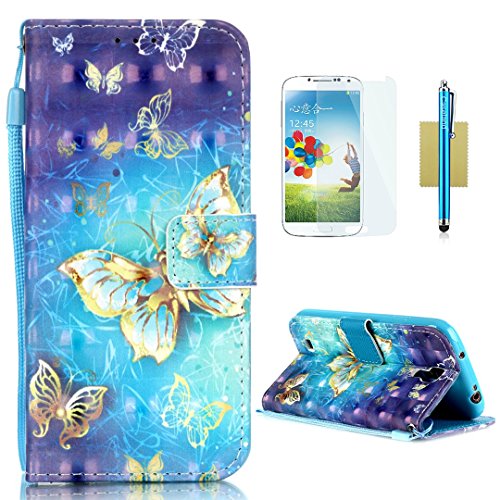Galaxy S4 Case,Samsung Galaxy S4 Case,CASELAND [3D] Flip Cover PU Leather Wallet Case Card Slots,Lanyard Stand Case for Samsung Galaxy S4 I9500,Butterfly