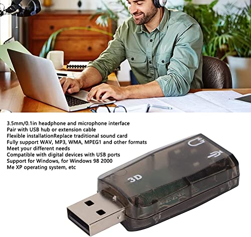 Image of PC Sound Card Adapter, Meshiv USB 2.0 Virtual External Mic Speaker Adapter 3D 5.1 Channel Audio Connector Built-in Digital Class-B Power Amplifier (Integrated 2 Channel)