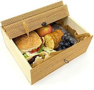 Wooden Gift Box with Lid |Bamboo Reusable Storage Hamper Baskets with Wrap Over Lid (15x14x7cm) |Suitable for Picnic Christmas Parties Catering Tableware