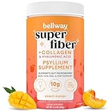 Bellway Super Fiber Powder + Collagen, Sugar-Free Psyllium Husk Powder with Collagen Peptides and Hyaluronic Acid for Digestive Health, Healthy Skin, Nails, Bones & Joints, Peach Mango (20 Servings)