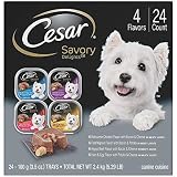 CESAR Soft Wet Dog Food Loaf in Sauce Rotisserie Chicken, Filet Mignon, Angus Beef, and Ham & Egg Flavors Variety Pack, (24) 3.5 oz. Easy Peel Trays