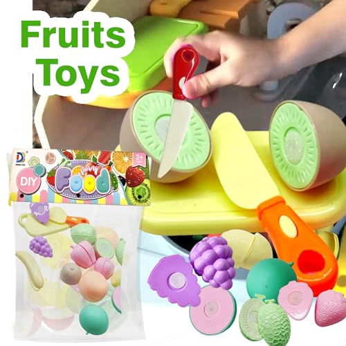 Image of FunBlast Realistic Fruit Cutting Toy for Kids Toy with Chopping Board & Knife - Girls Pretend Play Food Toy for Kids, Pretend Play Kitchen Toys for Kid, Play Food Toy - (Random Color; 12 Pcs)