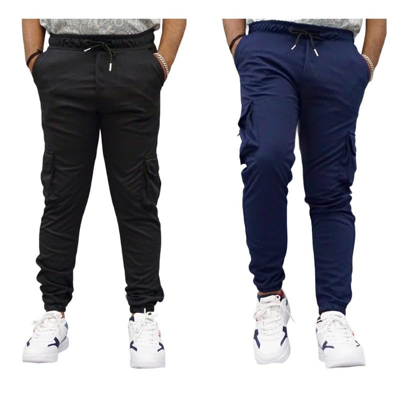 Men Twill Lycra Cargo Pants Pack of 2 | Comfortable & Stretchable Fabric | Stylish Regular Fit Casual Trousers for Travel & Outdoor-picture-37