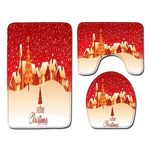 Claean-Acces-Home Toilettendeckelbezug 3 Stück/Set Weihnachtsdekoration rutschfeste Badezimmerunterlage Bodenmatte Teppich Saugfähiger Sockelteppich Deckel Toilettendeckel Bad-No-3_50X80Cm 3Pcs