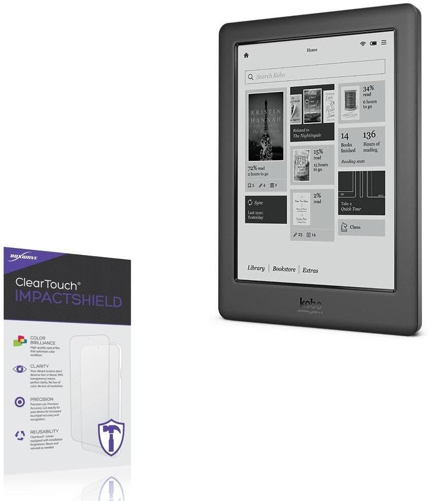 BoxWave Screen Protector Compatible with Kobo Touch 2.0 - ClearTouch ImpactShield (2-Pack), Impenetrable Screen Protector Flexible Film