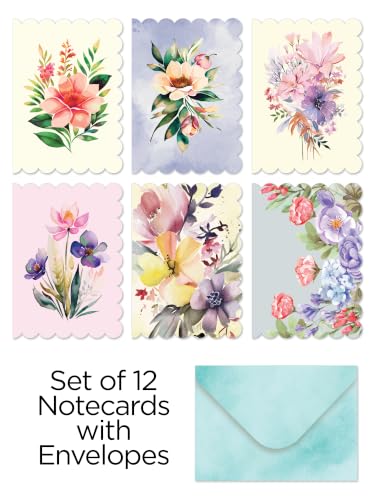 Image of DOODLE Floral Blank Notecards with Envelopes - Set of 12 Mini Greeting Cards with 12 Envelopes | Thank You Notes, Gift Enclosures & All Occasion Cards