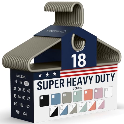 Neaties Super Heavy Duty Clothes Hangers 18 Pack – Made in the USA - 10lb Capacity, Thick Plastic Hangers for Pants, Coats, Jackets, Jeans and Adult Clothing – Gray by Neaties - Used condition - US$26.54