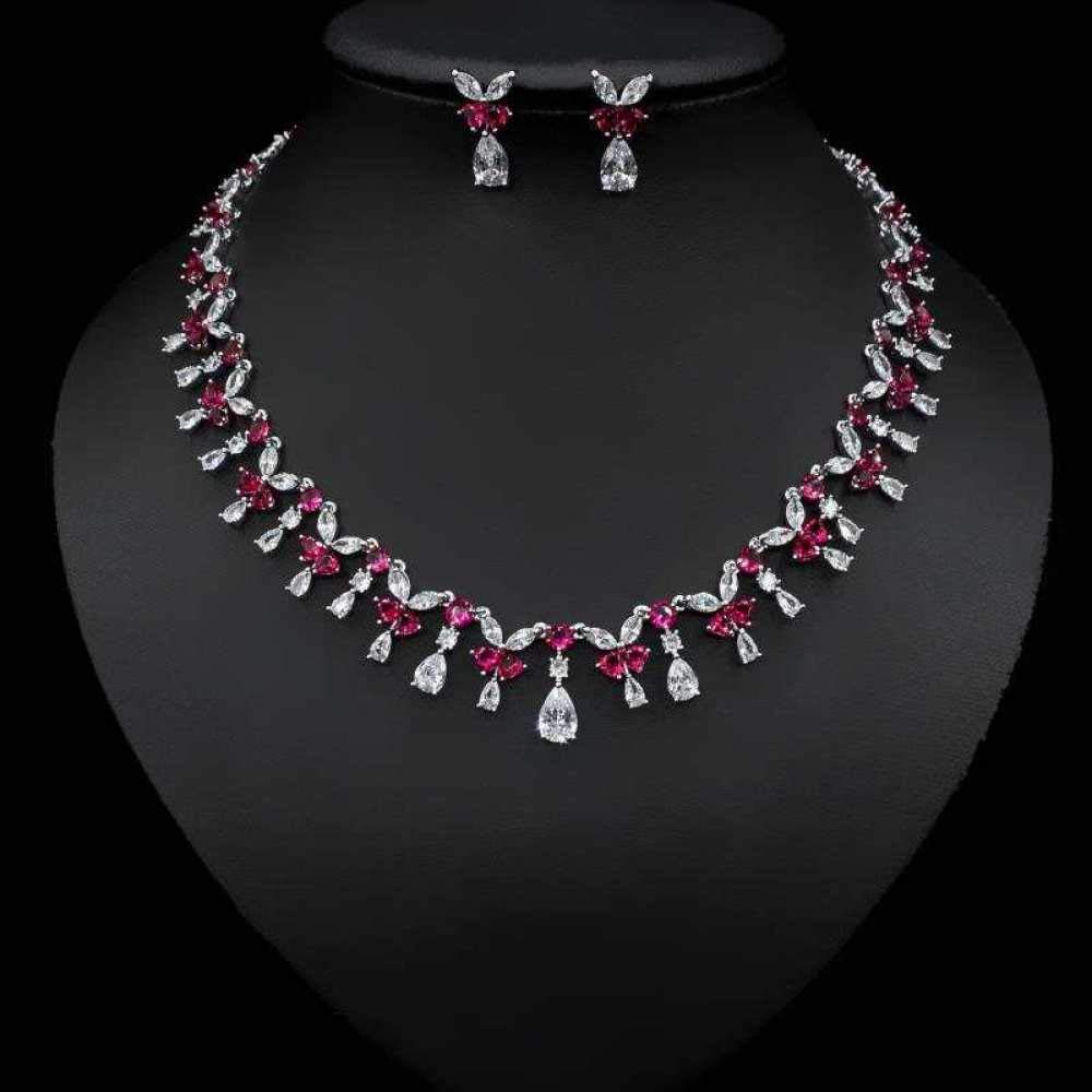 Set di Gioielli Completi da Sposa in zirconi da 2 Pezzi per Set di Gioielli da Sposa in Cristallo per Feste da Donna