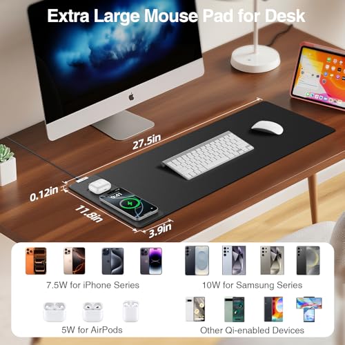 Image of Magnetic Wireless Charging Mouse Pad, 27.5 inchx11.8 inch in, Black