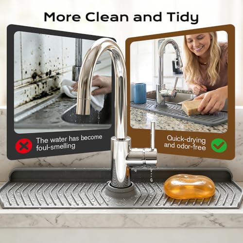 Image of Kitchen Sink Faucet Mat, 2025 New Foldable Faucet Mat for Kitchen Sink, 30in Silicone Faucet Guard & Draining Mat Keep Countertops Dry Splash Guard (Green, 30in)