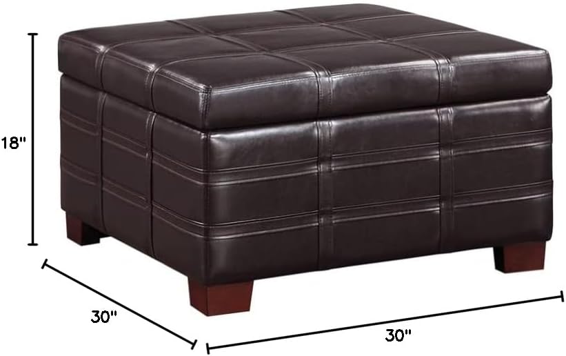 Espresso Faux Leather Square Storage Ottoman with Stitch Detail