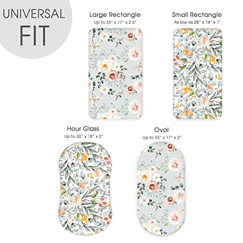 Image of Stretchy Ultra Soft Fitted Bassinet Sheets Set 2 Pack, Cradle Sheet Universal Fit for Rectangle, Oval, or Hourglass Bassinet Pad /Mattress, Safe and Snug for Baby, Stylish Watercolor Flora for Girls