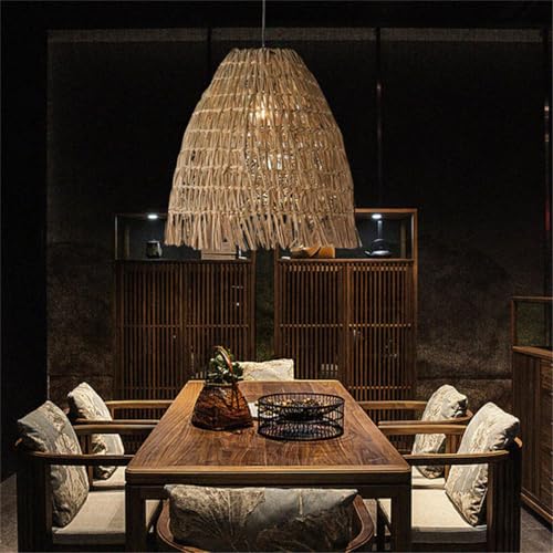 Lustre en rotin style ferme suspension rustique E27 réglable chic