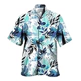 [Stabbon] メンズ 花柄 黒 大きいサイズ アロハシャツ 和柄 S-5XL 型紙 夏 半袖 シャツ 開襟 カジュアル 総柄 シャツジャケット ストレッチ Tシャツ ファッション リゾート ビジネス 男女兼用 (S,ライトブルー42)