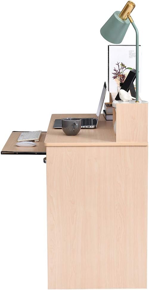 ROCKPOINT Axess Computer Keyboard Tray and Drawer Small Home Office Bedroom, Homework and School Studying Writing Desk for Student with Storage,Natural Maple