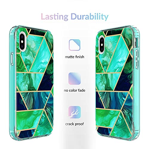 Jeylly [5 Items] Iphone X Case, Iphone Xs Case With Tempered Glass Screen Protector & Camera Lens Protector, Heavy Duty Military Grade Shockproof Drop Protection Women Girls Phone Case, Jade Green #TOP7