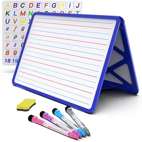 Small Dry Erase White Board with Stand, Double Sided Dry Erase Board for Kids, Foldable Small White Board Portable Mini Whiteboard with Lines & Holder for Home School Office