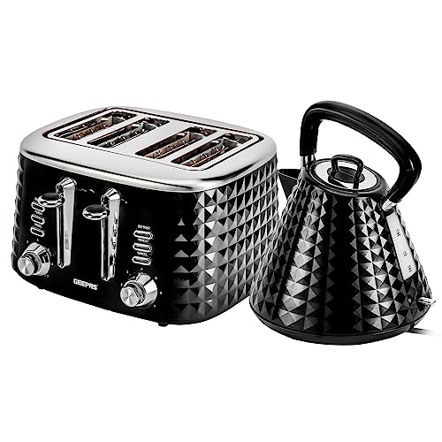 Geepas 4 Slice Bread Toaster & 1.5L Cordless Electric Kettle Combo Set with Textured Design – 1750W Toastie Machine with 7 Browning Control - 3000W Pyramid Kettle with Auto Shut Off & Boil Dry Sensor