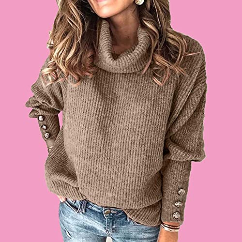 Amikadom Blusas femininas de tricô de crochê para mulheres manga longa gola tartaruga suéter inverno