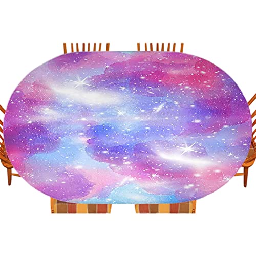 Starry Sky Oval Fitted Tablecloth, Cosmic Starry Style Theme, For Kitchen Dining, Party, Holiday, Christmas, Buffet, Fits 48" X 68" Table #TOP27