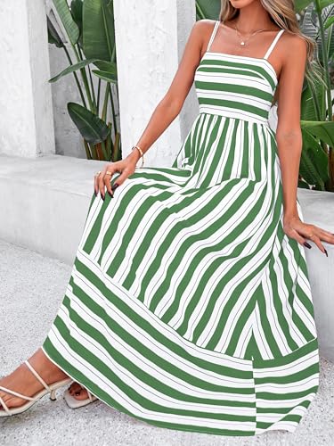 Image of PRETTYGARDEN Women Summer Maxi Dresses 2026 Spaghetti Strap Boho Floral Striped Wedding Guest Beach Vacation Flowy Long Dress