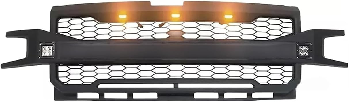 Front Grille Compatible with 2019 2020 2021 Silverado 1500 Replacement Black Upper Grill with Letters and 3+2 LED Lights, Matte Black