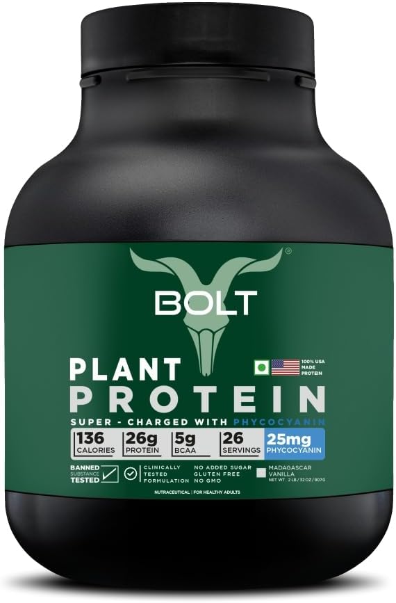 Biozyme Plant Protein | Vegan Protein with Superfood PHYCOCYANIN and Ayurvedic Herbs | Complete Amino Acid Profile for muscle Support and Recovery | 2Lb/32oz, 26 Servings | Madagascar Vanilla