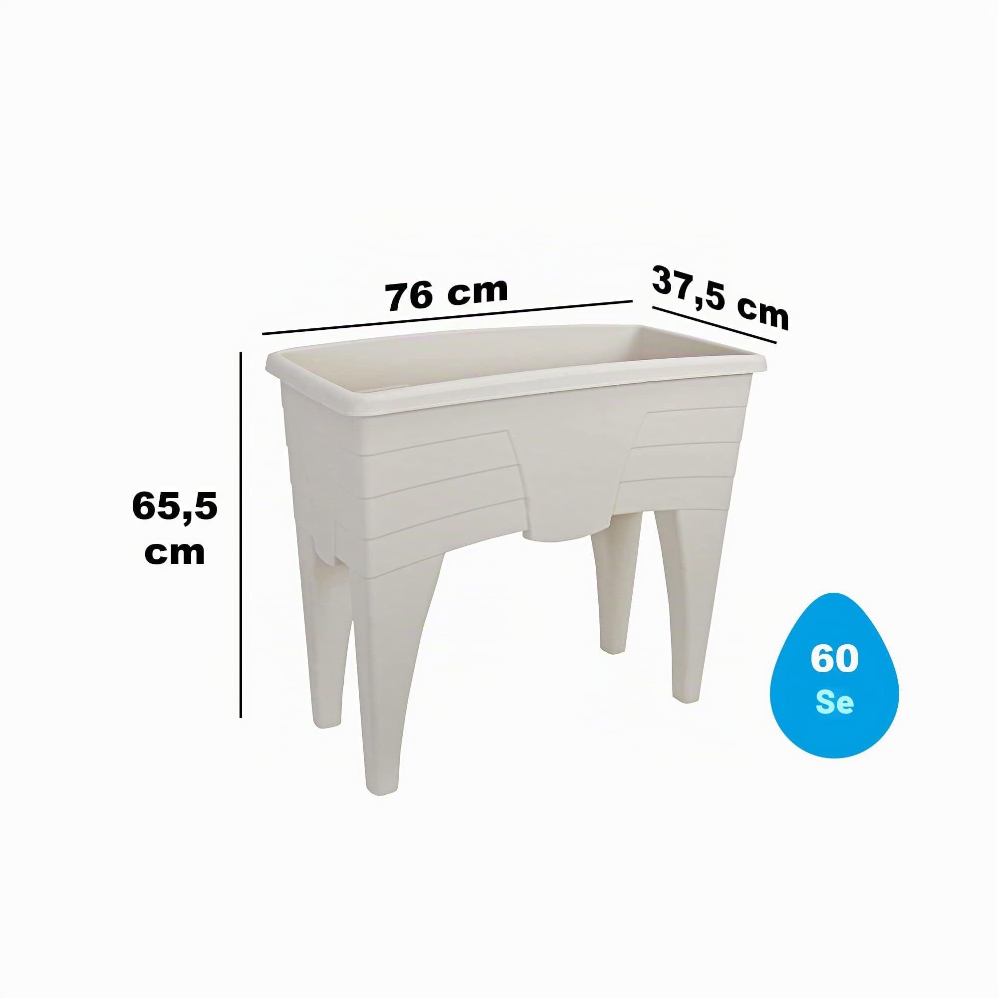 Serinova Jardinera Crecimiento Huerto, Jardinera Alta con Patas, 76 cm Largo, Capacidad 60 LTS, Huerto Urbano (Blanco)