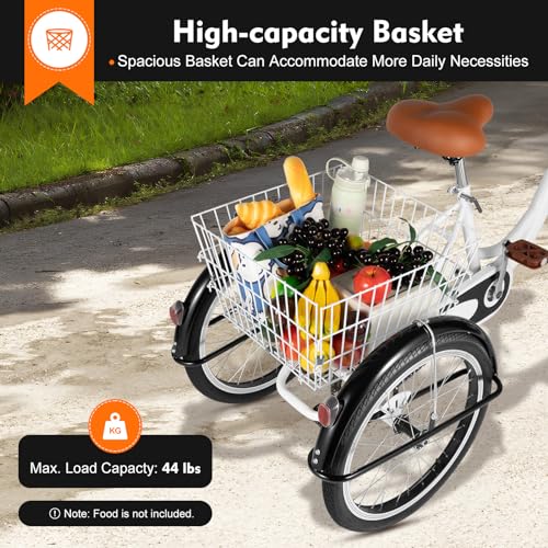 Tesugn Driewieler voor volwassenen, 20 inch (51 cm), opvouwbaar, met boodschappenmand, 3 wielen, cruise bikes, city, fiets voor volwassenen, senioren - Afbeelding 7