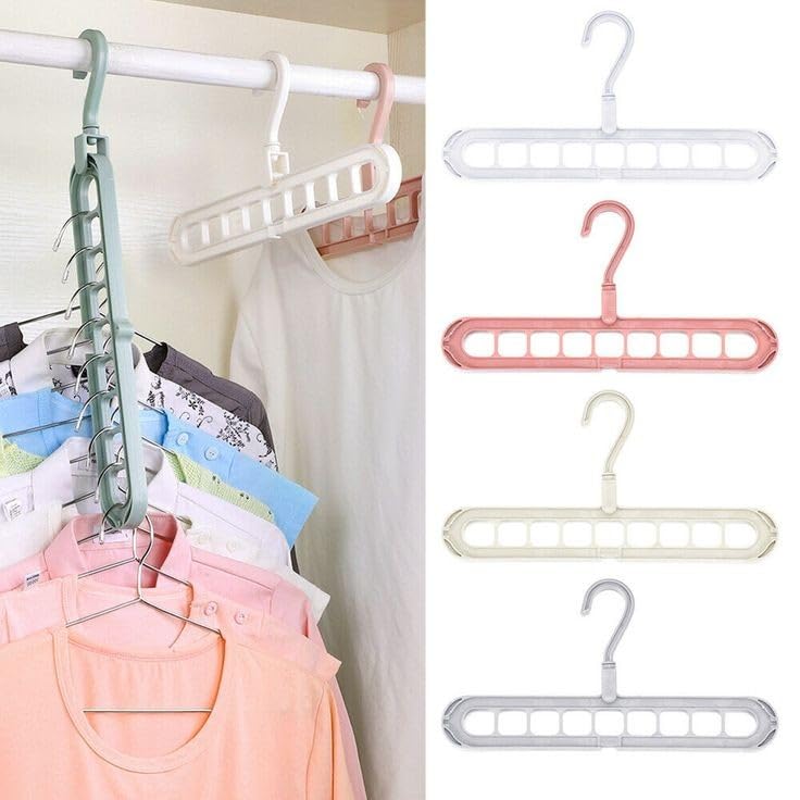 9 Hole Space Saving Clothes Hanger with 360° Rotating Hook | Multi Layer Wardrobe Organizer | Vertical & Horizontal Closet Hanger for Shirts, Tops & Pants (Pack of 2)-image-20