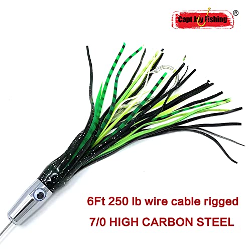 Capt Jay Fishing Torpedo High Speed Wahoo Trolling Lures Wire Cable Rigged Wahoo Lures (Green Mixed Color, 7 Inch) #TOP2